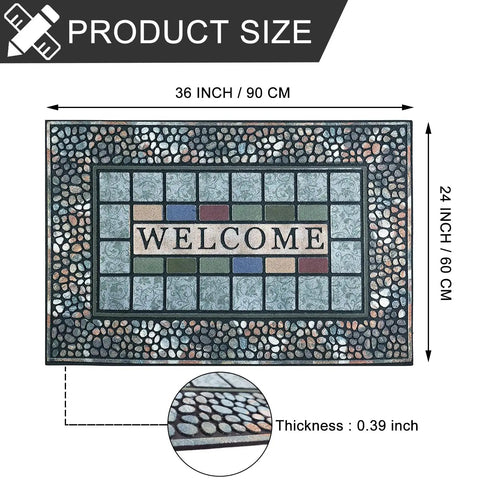 Rugged Heavy Duty Rectangle Entry Door Mat 24 X 36 Inches For High Traffic Front Porch, Non Slip Rubber Back, Low Profile Doormat with welcome design