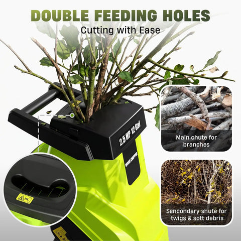 Close-up of Powerful 15 Amp Wood Chipper And Shredder For Easy Yard Cleanup With 1.8 Inch Cutting Diameter Electric Wood Crusher