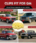 Heavy Duty Door Panel Retainer Clip Grommets For GM Truck displayed on various Chevrolet models with replacement clips.