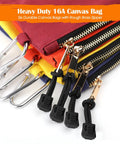 Heavy Duty Canvas Tool Pouches Set With Zipper Bags And Carabiners, 12x7 Inch Multipurpose Utility Organizer Bags, 6 Pack