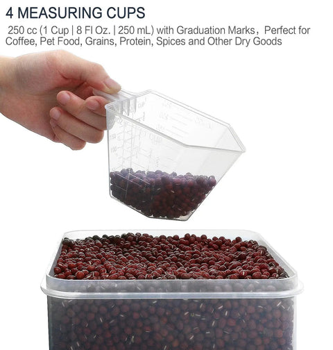 Person scooping beans with measuring cup from Big Ol 7 Qt Tall Food Storage Canisters Set Wide And Deep Airtight Pantry Containers.