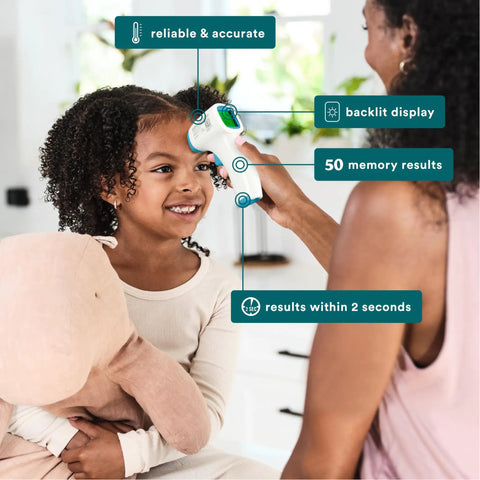 Non Contact Infrared Forehead Thermometer With 2 Second Readings Clinically Proven Fast And Accurate High Fever Alert 4 In 1 For Body Food Liquid And Room Temperature With Digital Backlit Display used on child
