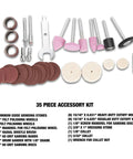 35 piece accessory kit for Badass Heavy Duty Corded Rotary Tool with polishing and sanding tools for DIY projects.
