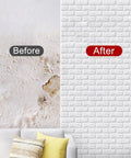 Hassle Free Peel And Stick Brick Wallpaper Roll For Kitchen Backsplash Waterproof PVC Self Adhesive Tile Wallcovering For Bathroom Ceiling Make Your Setup Look Fresh No Sweat Diy Upgrade before and after comparison on wall.