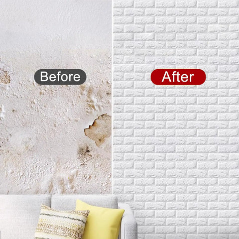 Hassle Free Peel And Stick Brick Wallpaper Roll For Kitchen Backsplash Waterproof PVC Self Adhesive Tile Wallcovering For Bathroom Ceiling Make Your Setup Look Fresh No Sweat Diy Upgrade before and after comparison on wall.