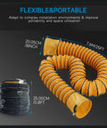 8 Inch PVC Flexible Duct With 25 Feet Length Adjustable Rope And D Shaped Rings For Easy Free Hanging And Utility Blower