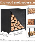 4ft Firewood Rack Cover Waterproof 420D Oxford Outdoor Storage With Zipper Drawstring And Windproof Straps All Weather Log Holder Cover For Dry Dust Free Wood And Rack Ready To Go dimension image with cover partially open showing firewood.