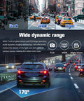 4K Front And 1080P Rear 3 Channel Dash Cam For Your Ride With 32GB Card showing wide dynamic range on city road