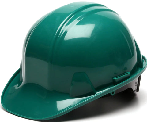 Cap Style Hard Hat With 6 Point Ratchet Suspension Green HDPE Shell Worksite Ready Low Profile Design Rain Trough Universal Accessory Slots ANSI Z89.1 CSA A94.1 Class E G C Certified