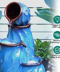Outdoor Ceramic Water Fountain With 4 Tier Pots Turquoise Ocean Wave Texture 29 Inch Garden Centerpiece For Patio Yard Or Porch Creates A Relaxing Serene Oasis With Dynamic Waterfalls