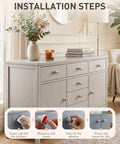 Installation steps for Six Pack Peel And Stick Cabinet Knobs With Adhesive Silver Plastic Drawer Handles shown on a dresser