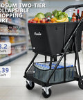 Heavy Duty Grocery Cart On Wheels With Seven Inch Dual Bearing Rubber Wheels And 360 Degree Swivel Brakes in store with groceries