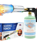 Pro Searer Kitchen Torch for Searing Meats and Fish with propane cylinder, piezo ignition, and adjustable flame for home cooks