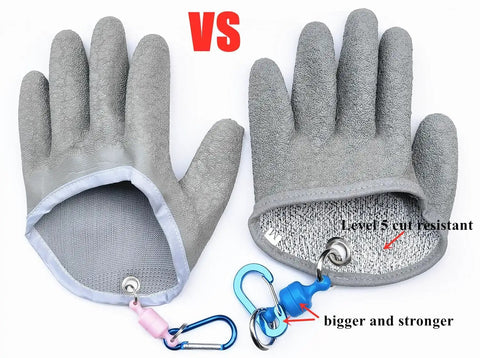 Magnetic Release Fishing Gloves For Anglers, Cut And Puncture Resistant With Magnetic Hooks, Left Hand XL, shown front and inside view.