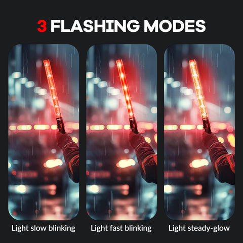 10 Pack 21 Inch Lit LED Traffic Safety Wand With 3 Flashing Modes For Parking Guides And Air Traffic Style Signals demonstration