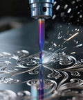 HQMaster O-flute CNC router bit close-up, 1/8 in shank, 1/16 in diameter, rainbow-coated tungsten carbide end mill