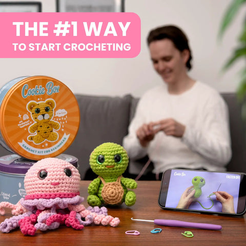 Woman using Beginner Crochet Kit Gift Set For Crafting Bunny Lola Amigurumi Plushie Easy DIY Crochet And Knitting Starter with video tutorial