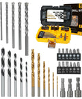 Workhorse Titanium Coated Drill Bit Set With 35 No Nonsense Pieces Including Hss Metal Masonry Wood Bits Plus Nut Drivers Magnetic Holder displayed in a rugged tool case.