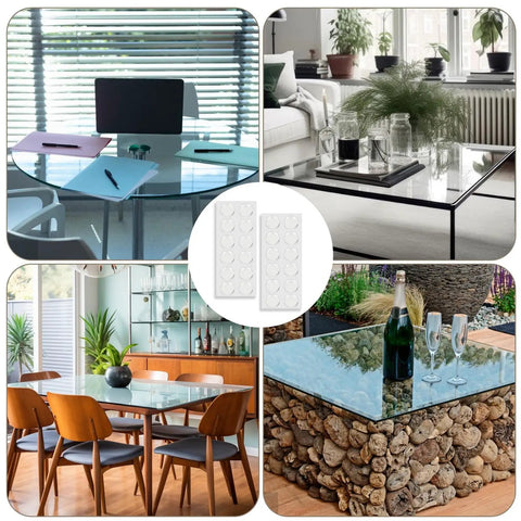 24 Pack Clear Self Adhesive Rubber Feet For Glass Tables And Drawers Rock Solid Anti Slip Bumpers on glass surfaces in various settings.