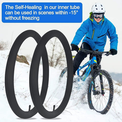 Two Pack 26 Inch Self Sealing Bike Tubes With 32mm Schrader Valve Puncture Resistant Inner Tubes for cycling in snow