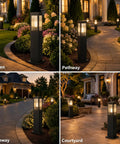 Slick Hardwired Outdoor Pathway Lights E26 Socket 23 Inch Tall in garden and pathway, providing a warm glow.