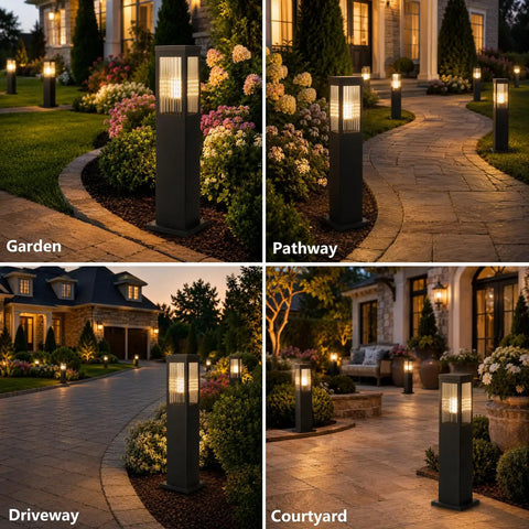 Slick Hardwired Outdoor Pathway Lights E26 Socket 23 Inch Tall in garden and pathway, providing a warm glow.