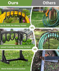 Comparison of Heavy Duty Freestanding Metal Hose Holder Stand With Four Spikes Keeps Your Hose Off Dirt And Kink Free A Simple Reel Alternative For Up To 150 Feet In The Yard Garden And Patio against traditional hose storage methods