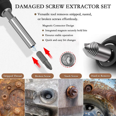 33 Piece Damaged Screw Extractor Kit With Magnetic Extension Shaft Socket Adapter And Extension Bit Holder Stripped Screw Remover