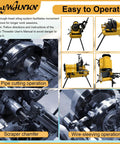Straight Up Heavy Duty Workhorse Electric Pipe Threader And Cutting Tool 1 2 To 4 Inch NPT BSPT Die Set 220V 750W Solid Rig pipe cutting operation close-up.