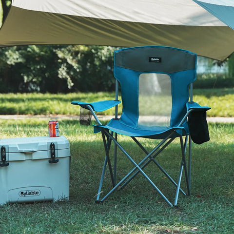 Heavy Duty Camping Folding Chair For Adults With Cup Holder And Cooler Pouch Plus Side Pocket Sturdy X Frame And Easy Setup Lightweight