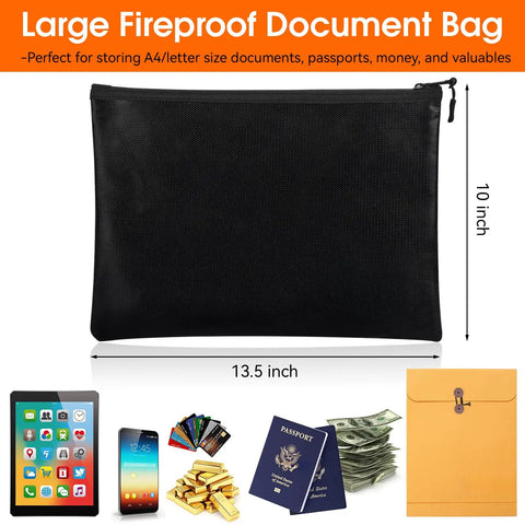 Heavy Duty Fireproof And Waterproof Document Money Bag With Zipper Pouch For Emergency Prep Keeps Cash And Important Papers Safe