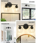 Two Light Black Bathroom Vanity Light Over Mirror With Clear Glass Globe Shades Dope Sleek Modern Bath Fixture For Powder Room And Hallway Ambience Durable Metal Construction Black Finish