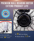 Beefy 24 Inch High Velocity Drum Fan With 8800 CFM motor features, including ball bearings and 360° rotation steel blades