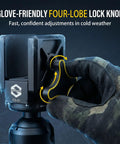 Glove adjusting lock knob on Rifle Saddle Mount for Hunting Tripod with Integrated Arca Base and CNC Aluminum Beefy Clamp.