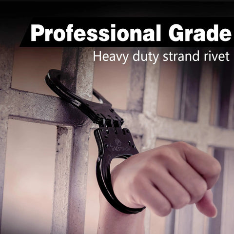 Heavy Duty Double Lock Hinged Handcuffs With Two Keys And Case Real Steel Pro Grade Security Cuffs In Black