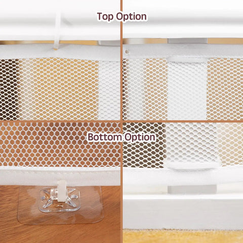 Kid Safe Banister Guard Net For Baby And Pets 15ft Long 3ft High Rail showing top and bottom installation options.