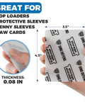 Hand holding Shipping Protectors For Trading Cards Pro Grade Ultra Strong Plastic Inserts 110 Pack 3.5 By 4.5 Inches, see-through.