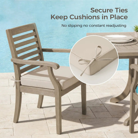 Comfy Outdoor Chair Cushions Set Of 4 For Patio Use, Water Resistant Seat Cushions With Ties, High Density Foam, Beige