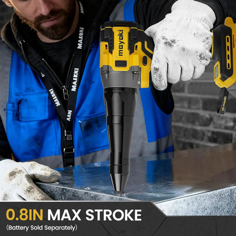 Heavy Duty Cordless Rivet Gun Compatible With Dewalt 20V And 60V Max Battery System Tool Only Featuring Brushless Motor and 0.8 in Max Stroke.