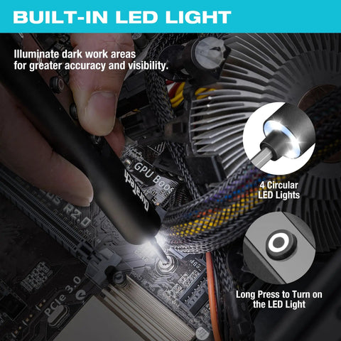 Mini Electric Screwdriver Set 49-In-1 Precision Torque For Delicate Electronics And Diy Repairs Cordless Rechargeable Tool with built-in LED light.