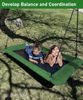 Children playing on 60 Inch Rectangular Tree Swing For Kids And Adults Adjustable Platform With Hanging Straps 700 Lb Capacity