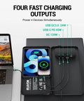 120W Portable Solar Panel Charger With PD45W QC3.0 Fast Charge USB C And USB A Outputs connected to devices