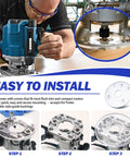 Dead Nuts Accurate Palm Router Subbase With Reinforced Round Base Plate and Upgrade Mounting Screws for Bosch PR10E PR20EVS and GKF125CE models, installation process.