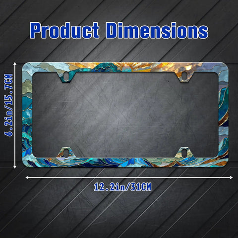 Dimensions of Stainless Steel License Plate Frame With Ocean Waves Sunset Fantasy Art Personalize Your Plate 6 x 12 Inches