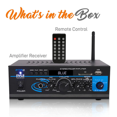 Home Audio Power Amplifier System 2x40W Bluetooth Mini Dual Channel Mixer For PA with remote control and antenna.