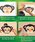 Instruction steps for using Poke In Art Animal Masks Craft Kit With 800 Plus Fabric Squares And 6 Foam Masks Mess Free Sewing Activity For Kids Ages 4 5 6 7 8 9 A Fun Creative Gift For Girls And Boys Who Love Hands On Arts And Imaginative Play And Kid Friendly Fun