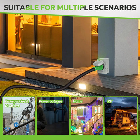 30 Amp Generator Power Inlet Box Featuring Nema L14 30 Socket for outdoor wiring at home on a patio with lighting.