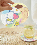 Diamond Art Coasters Set With Holder For Adults And Kids, Easy DIY Fun For Beginners Cartoon Life Round Full Drill displayed.