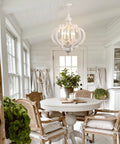 Farmhouse 5 Light French Country Wood Chandelier For Dining Room And Kitchen Island in vintage cottage style decor