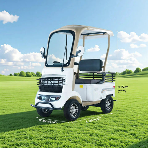 Heavy Duty Four Wheel Electric Golf Cart With 800W Motor And Built In Reverse Camera delivering zippy 12 mph cruising in grass.